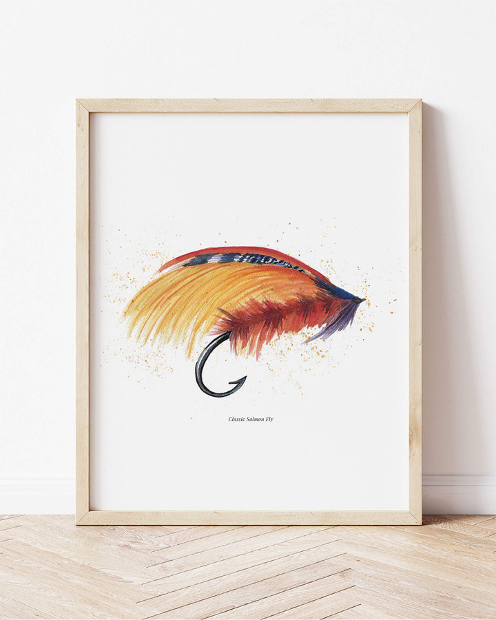 a framed picture of a salmon fly fishing fly