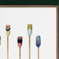 a painting of a row of colorful vintage canoe paddles