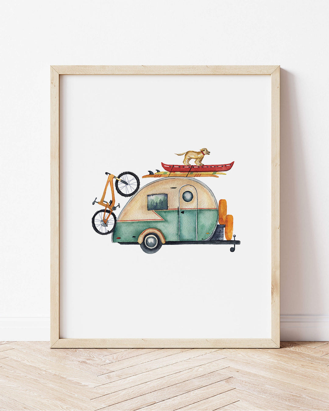 a painting of a trailer with a bicycle on top of it