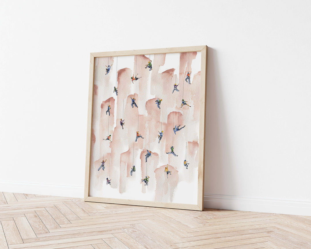 framed rock climbing themed art print