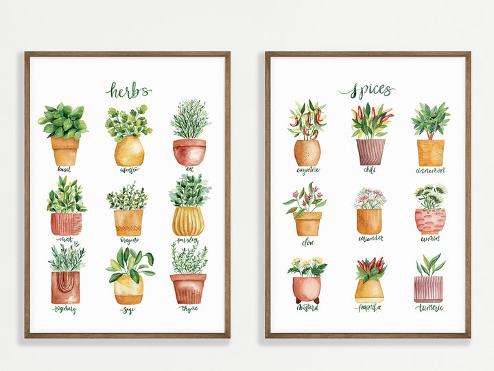 two watercolor paintings of kitchen ingredients 