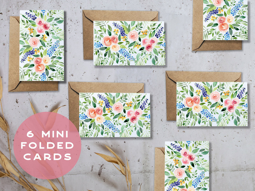 six mini folded cards with flowers on them