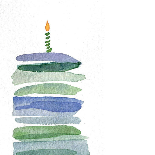 Watercolor Blue Cake Happy Birthday Greeting Card | Blank Interior