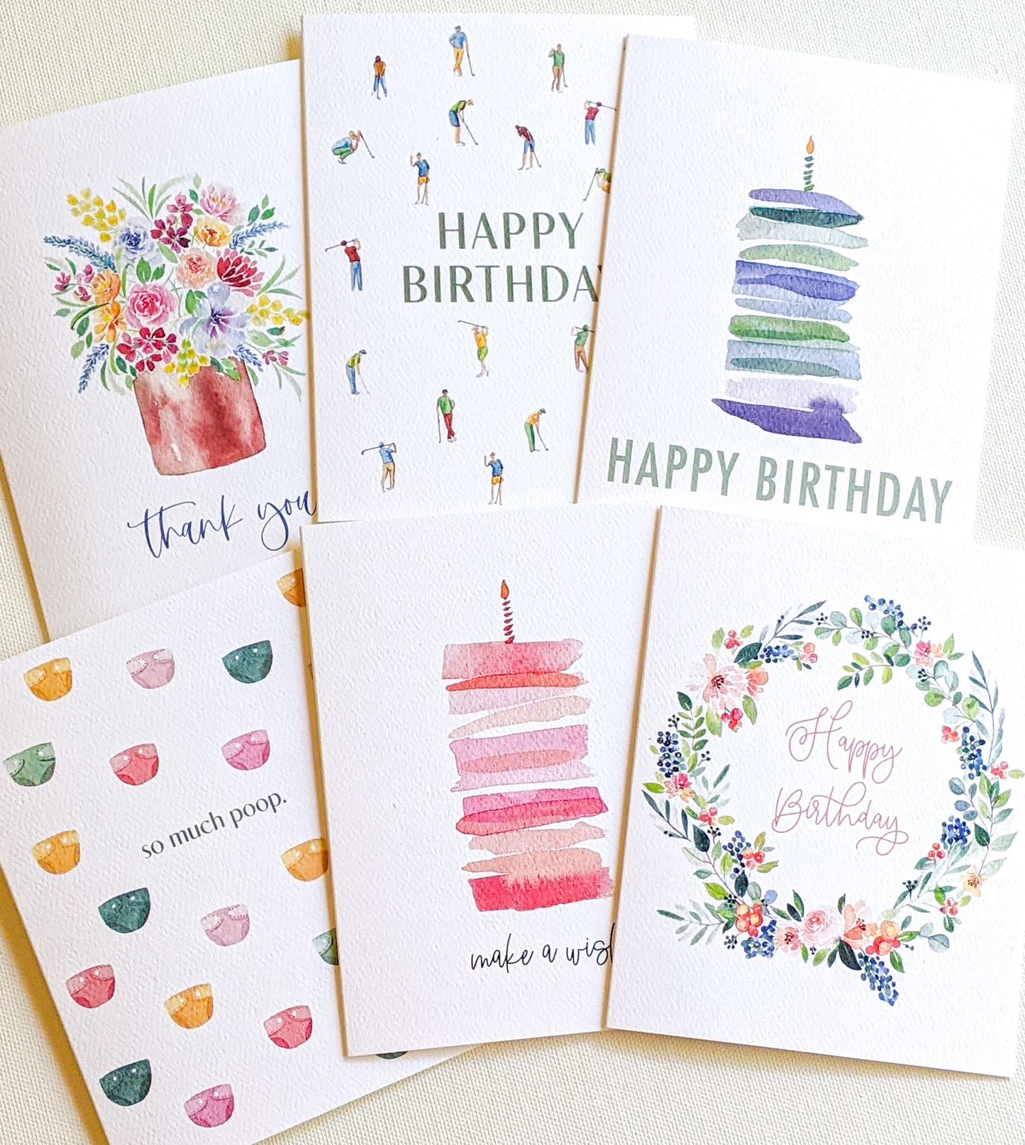 Make A Wish Birthday Card with Watercolor Pink Cake | Blank Interior